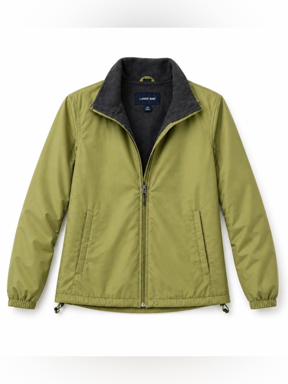 Lands' End Green Lightweight Jacket Polartec Fleece Lined Zip Casual Outdoor MP